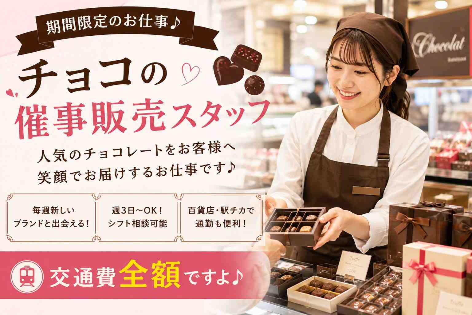 1週間限定！交通費全額で好条件　名古屋駅での高級チョコレート販売業務 イメージ1