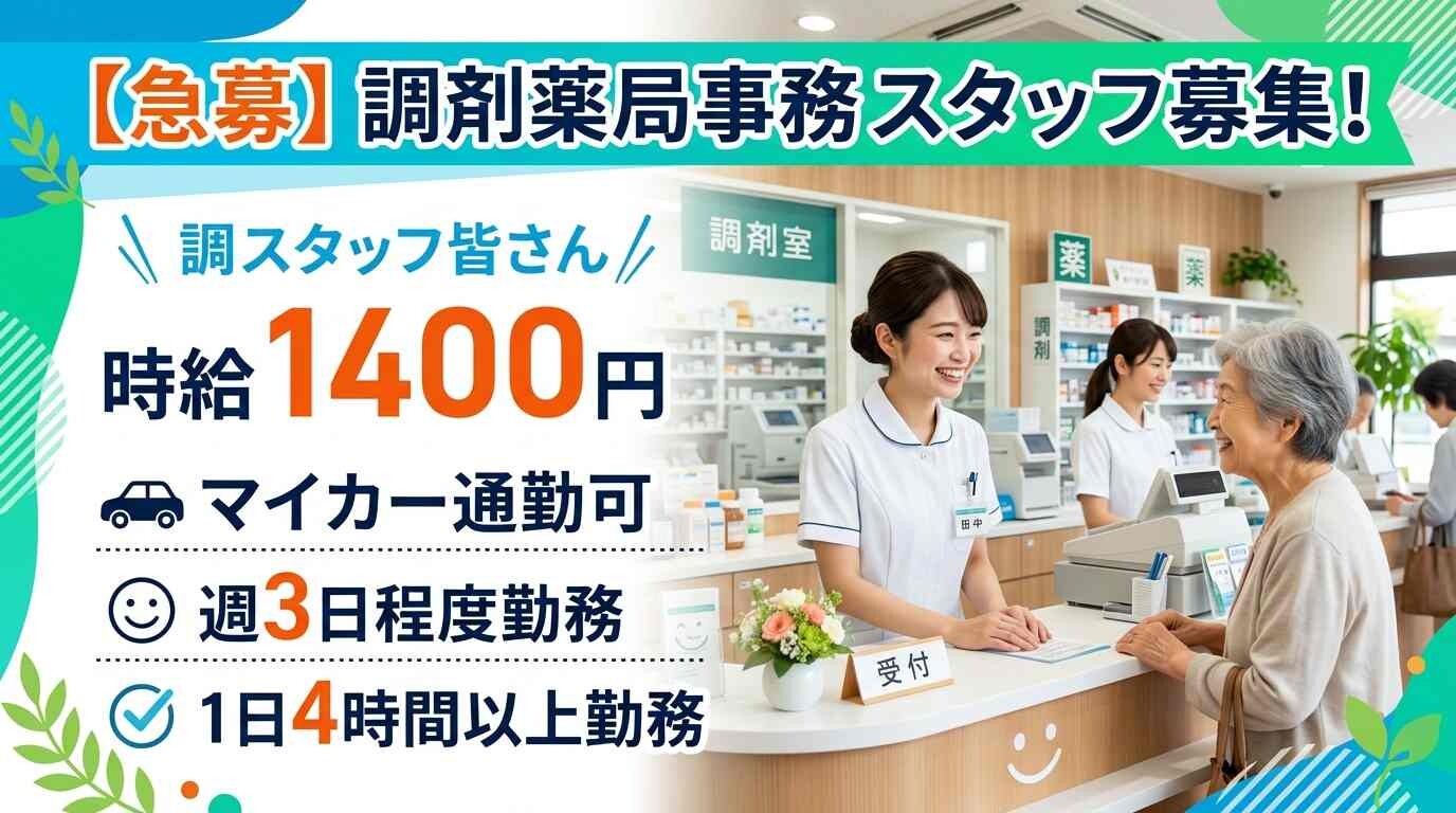 経験者募集！調剤薬局での調剤受付・事務！週3日程度 イメージ1