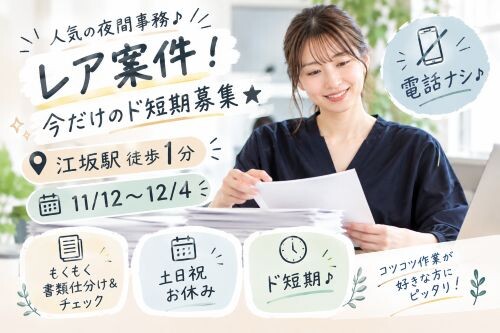 〈11/12～12/4超ドスポット〉電話なし＊夜のもくもく紙の仕分けチェック作業 イメージ1
