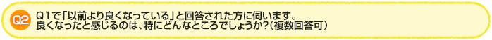 Q2.Q1で「以前より良くなっている」と回答された方に伺います。良くなったと感じるのは、特にどんなところでしょうか？（複数回答可）