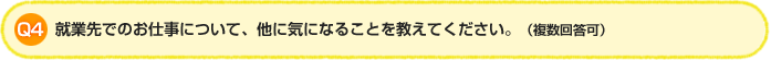 Q4.就業先でのお仕事について、他に気になることを教えてください。(複数回答可)