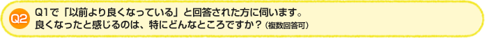 Q2.Q1で「以前より良くなっている」と回答された方に伺います。良くなったと感じるのは、特にどんなところですか？（複数回答可）
