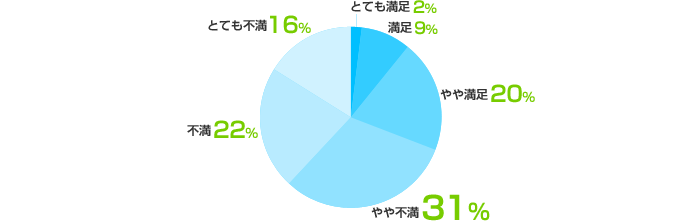 とても満足：2%、満足：20%、やや不満：1%、不満：22%、とても不満：16%