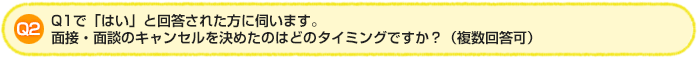 Q2.Q1で「はい」と回答された方に伺います。面接・面談のキャンセルを決めたのはどのタイミングですか?(複数回答可)